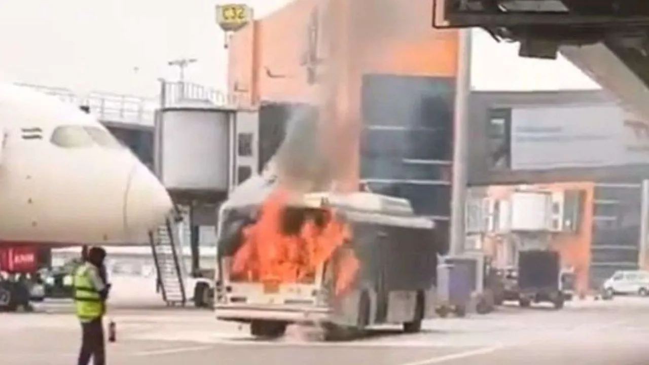 Air India bus catches fire near aircraft in Delhi Airport
