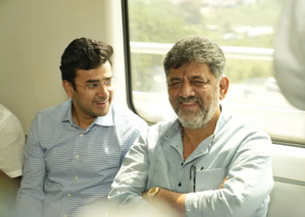  In rare bonhomie, Shivakumar & Tejasvi Surya inspect trial metro service in K'taka