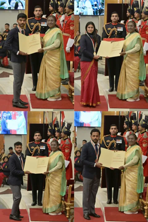  Manu, Gukesh, Harmanpreet, Praveen receive Khel Ratna as President Murmu honours sports icons at Rashtrapati Bhavan