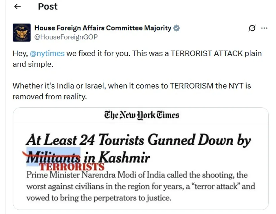  'This was a terror attack, plain and simple', US House Committee slams NYT's Pahalgam report