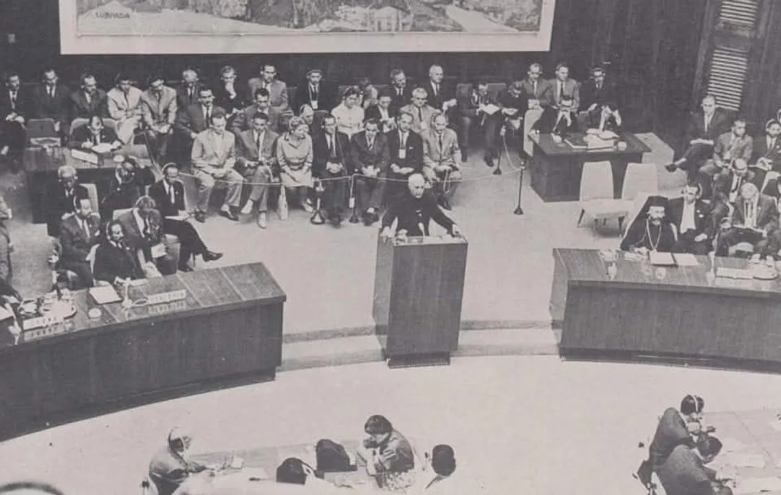  Jawaharlal Nehru addressing the first conference of Non -Aligned Nations , Belgrade , 2 September 1961. Photograph: (Jawaharlal Nehru Memorial Fund/Facebook) 