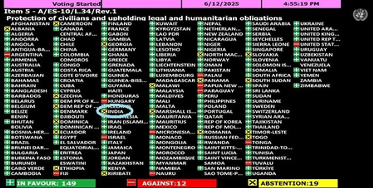  India abstains on UNGA resolution criticising Israel
