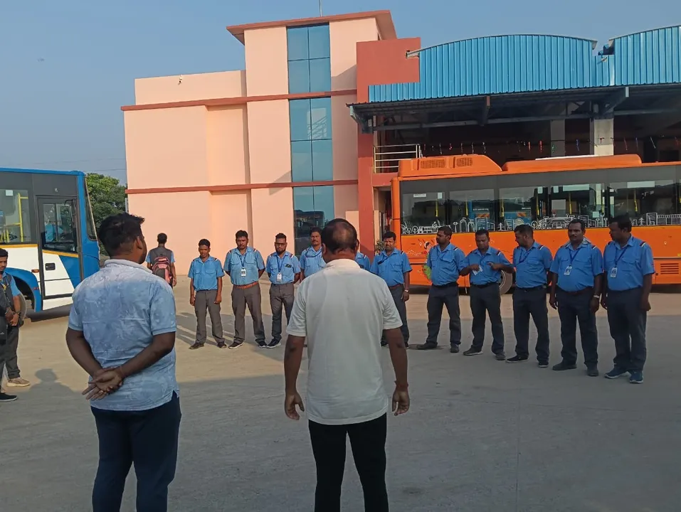  Ama Bus staff gathered a bus depot before kickstarting their work 
