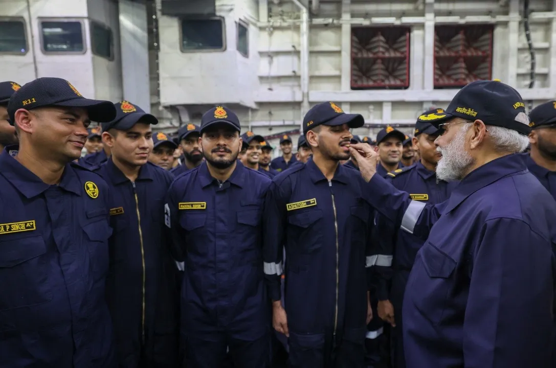  PM Narendra Modi celebrating Diwali with Indian Navy personnel on Monday. (Photo Credit: PM's Twitter handle) 