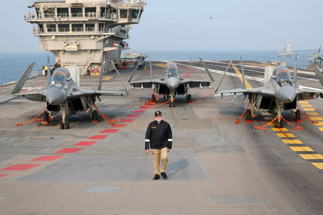  PM Narendra Modi aboard INS Vikrant. (Photo Credit: PM's Twitter handle) 