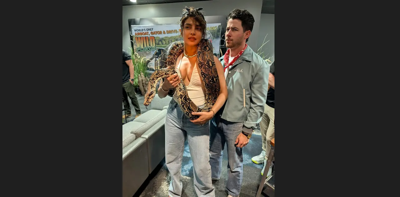  Priyanka Chopra with a snake draped around her neck.  