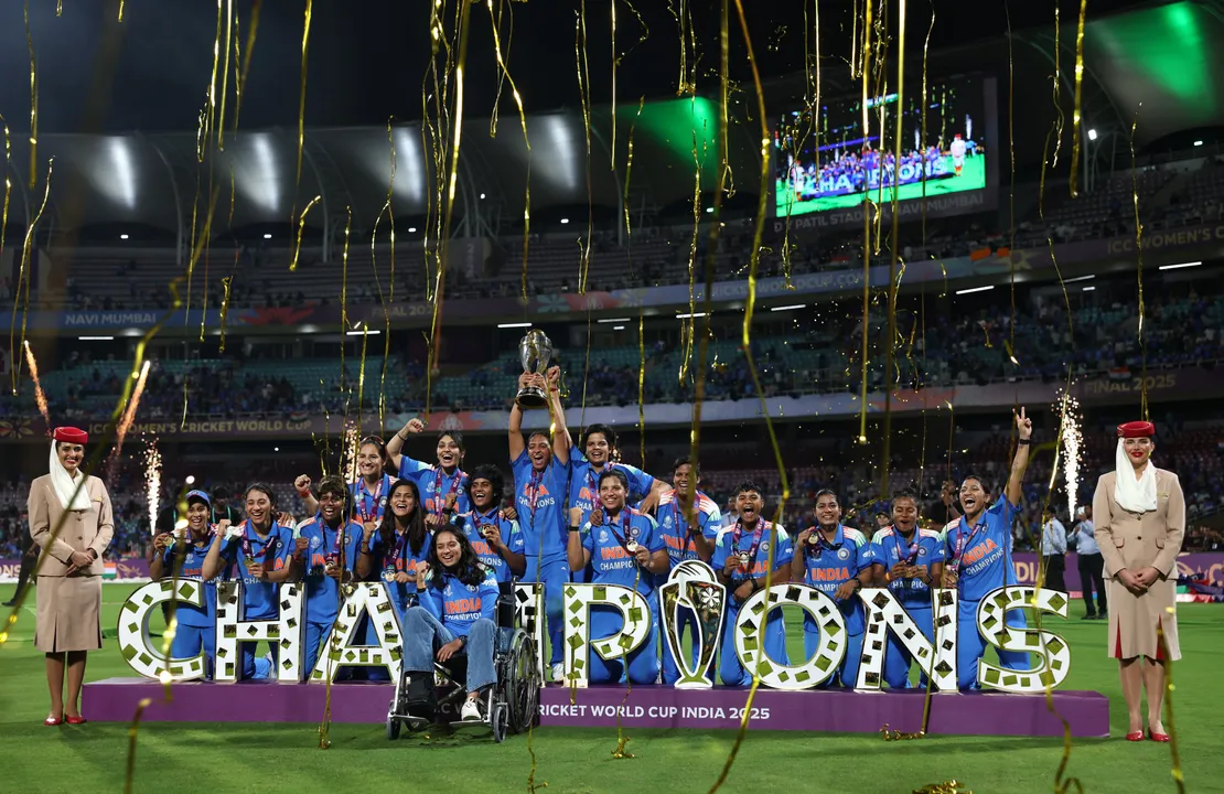  Members of the Indian Women's Cricket Team celebrating with the World Cup Trophy (Photo: BCCI) 