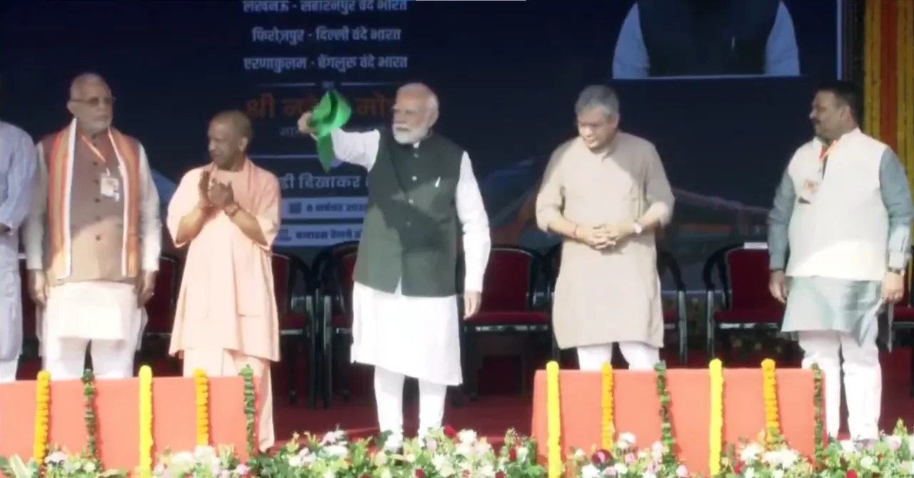  PM Narendra Modi flags off four new Vande Bharat Express trains from Varanasi Photograph: (Screen grab from PIB) 