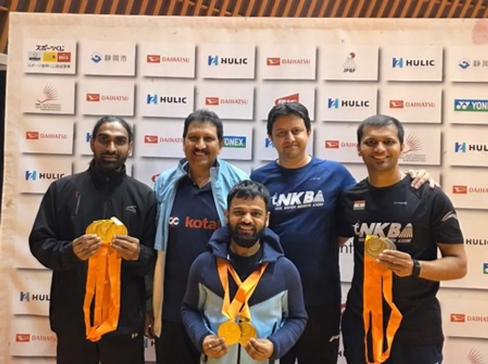   Pramod Bhagat and other para badminton stars after winning the medals.  