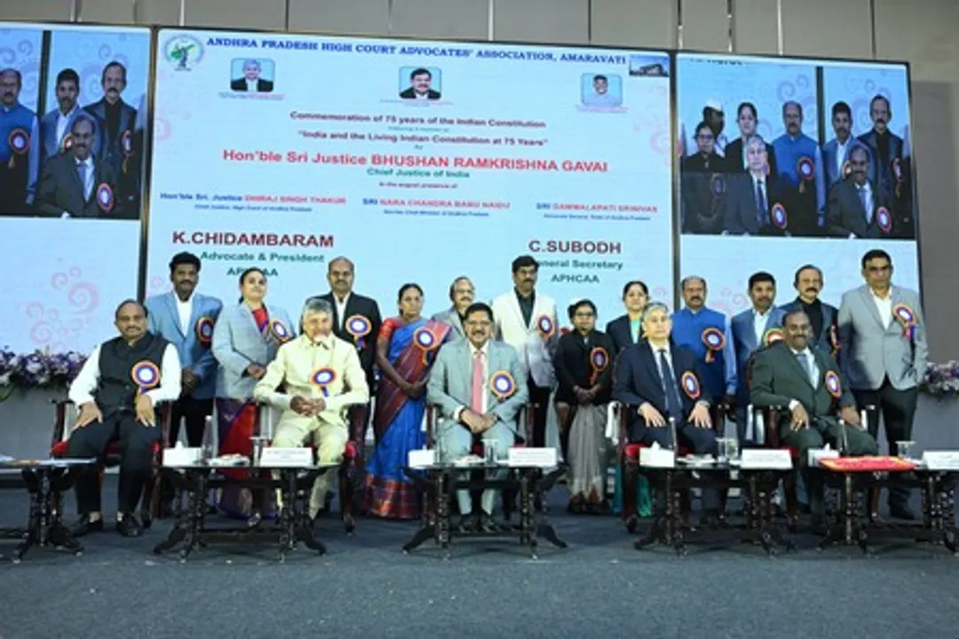  CJI BR Gavai and other dignitaries at an event in Andhra Pradesh on Sunday. 