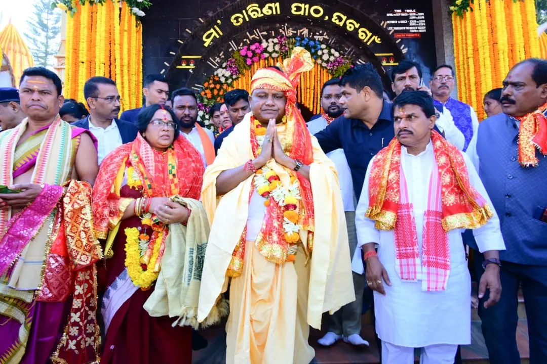  Chief Minister Mohan Charan Majhi at Maa Tarini temple in Keonjhar.  
