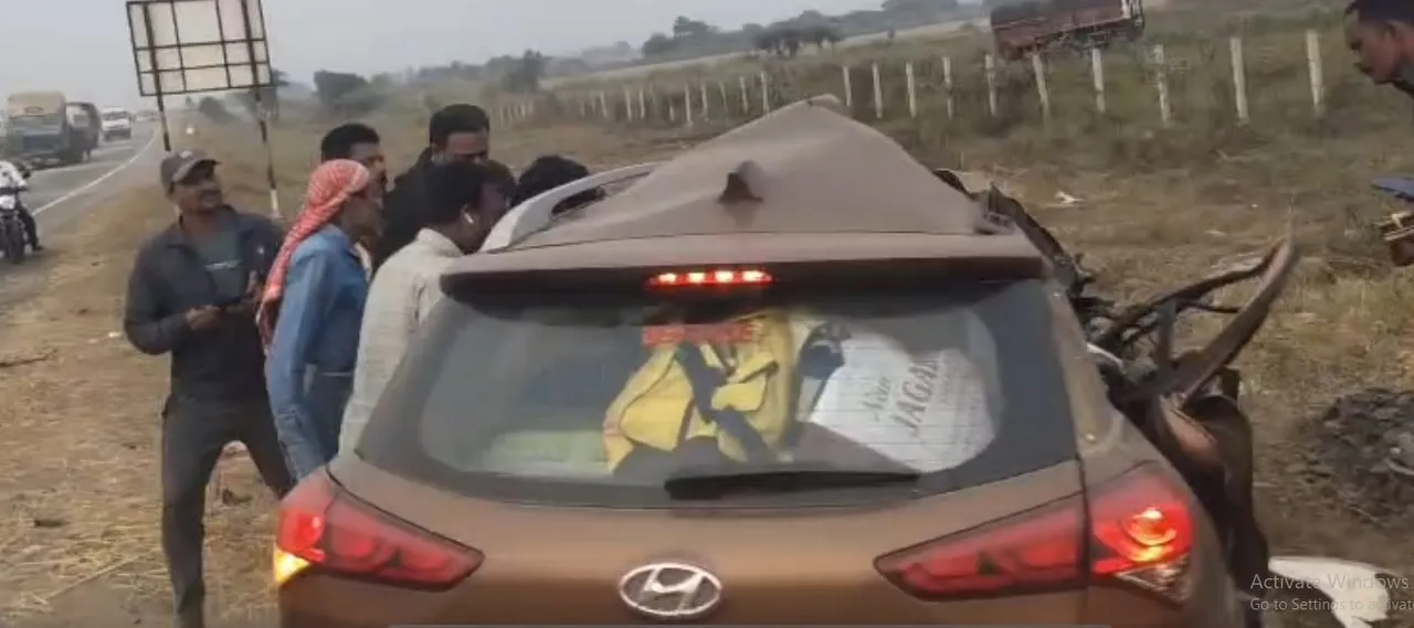  The ill-fated car at the accident site in Baruva 