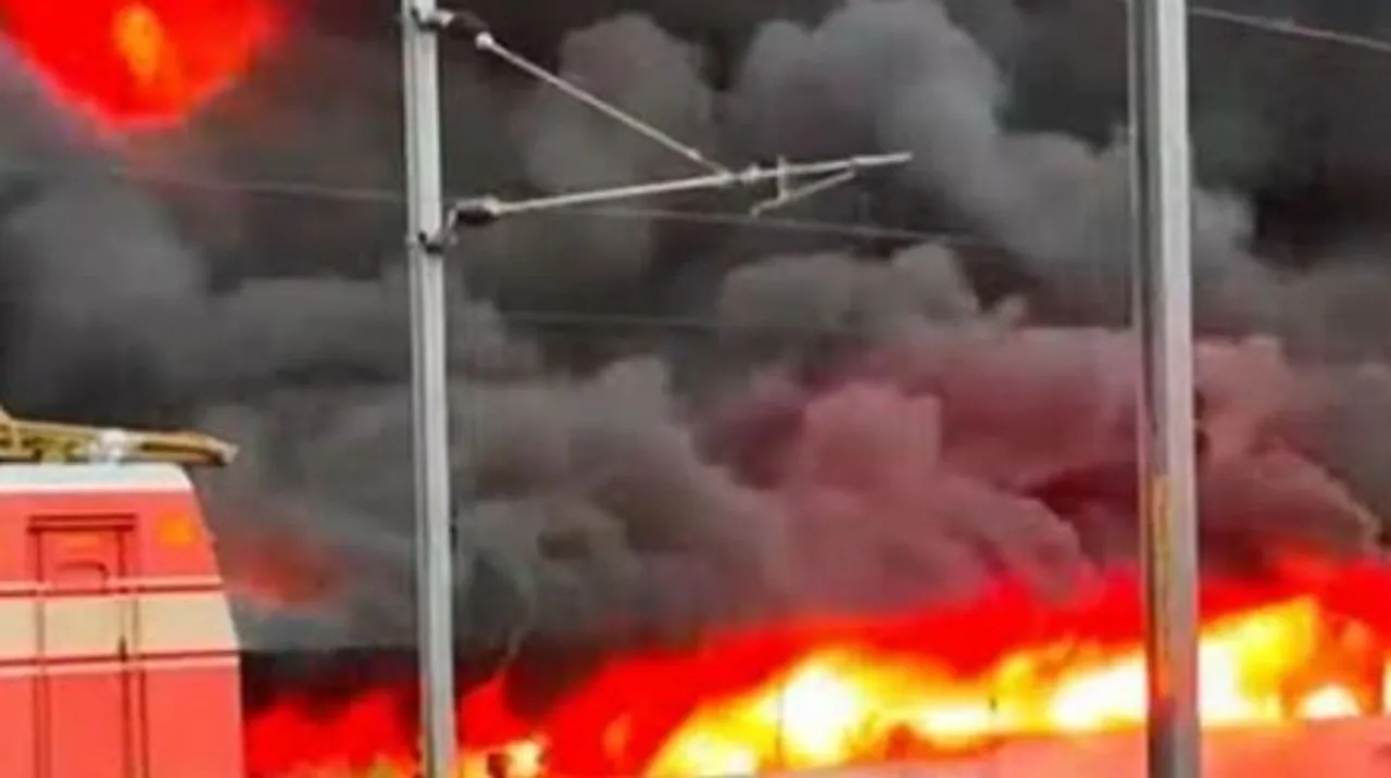  Massive fire guts 200 vehicles in TN's Thrissur railway station parking area