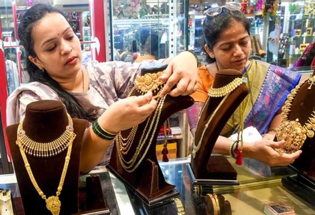  Gold jewellery being displayed a store in Delhi 