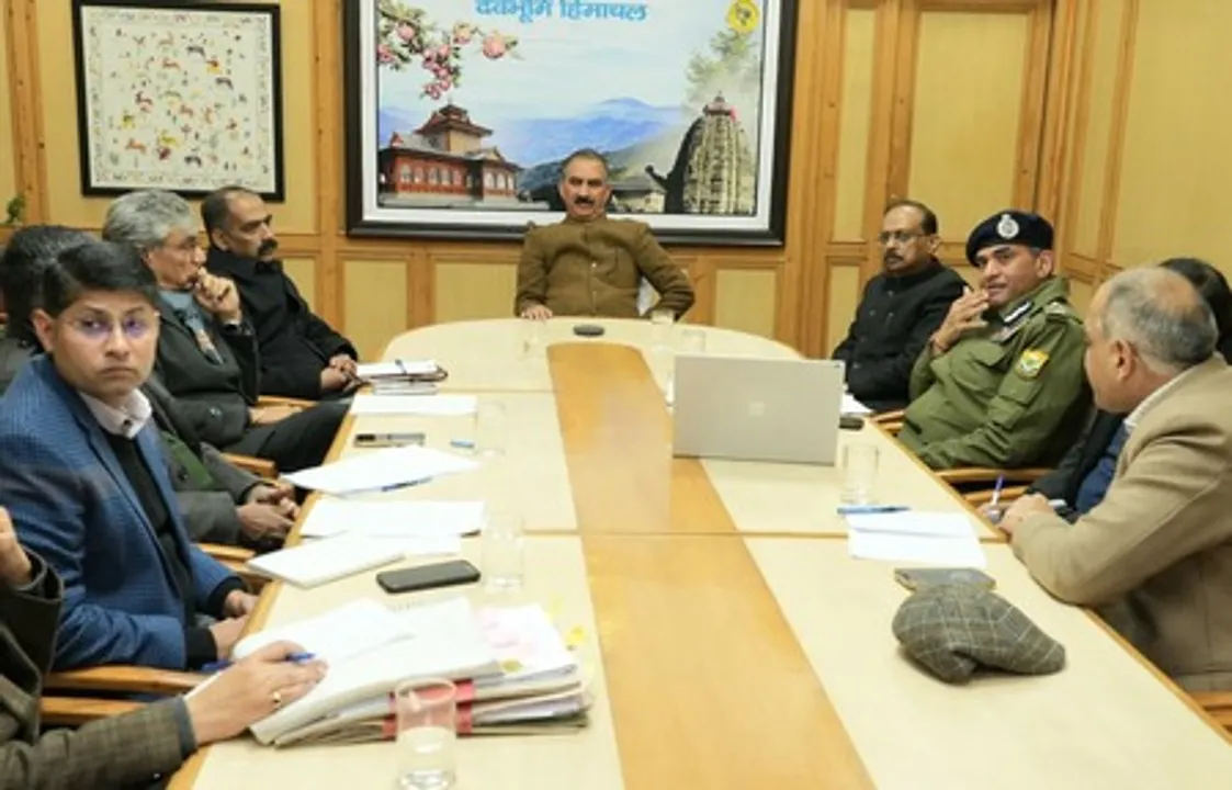  Himachal Pradesh CM and senior officials at a meeting on Monday.  