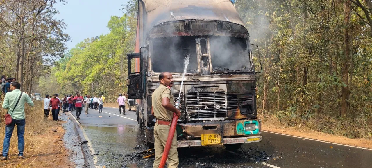  3 killed in container truck-motorcycle collision in Odisha's Sambalpur as fire breaks out