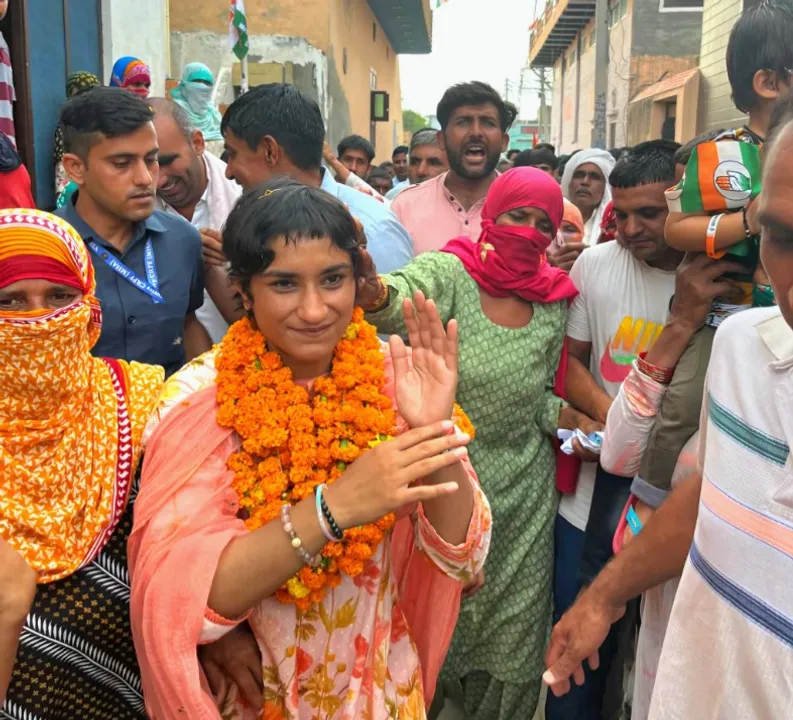  Vinesh Phogat wins first political bout, while her Congress lags in Haryana