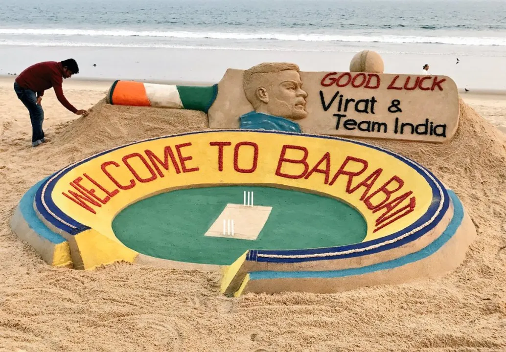  Odisha sand artist Sudarsan Pattnaik wishes good luck to Team India for Barabati ODI