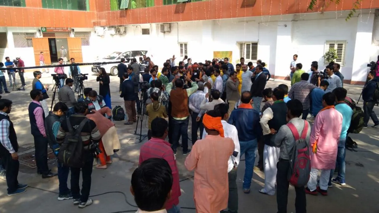 Celebrations break out at UP BJP office, silence at SP office