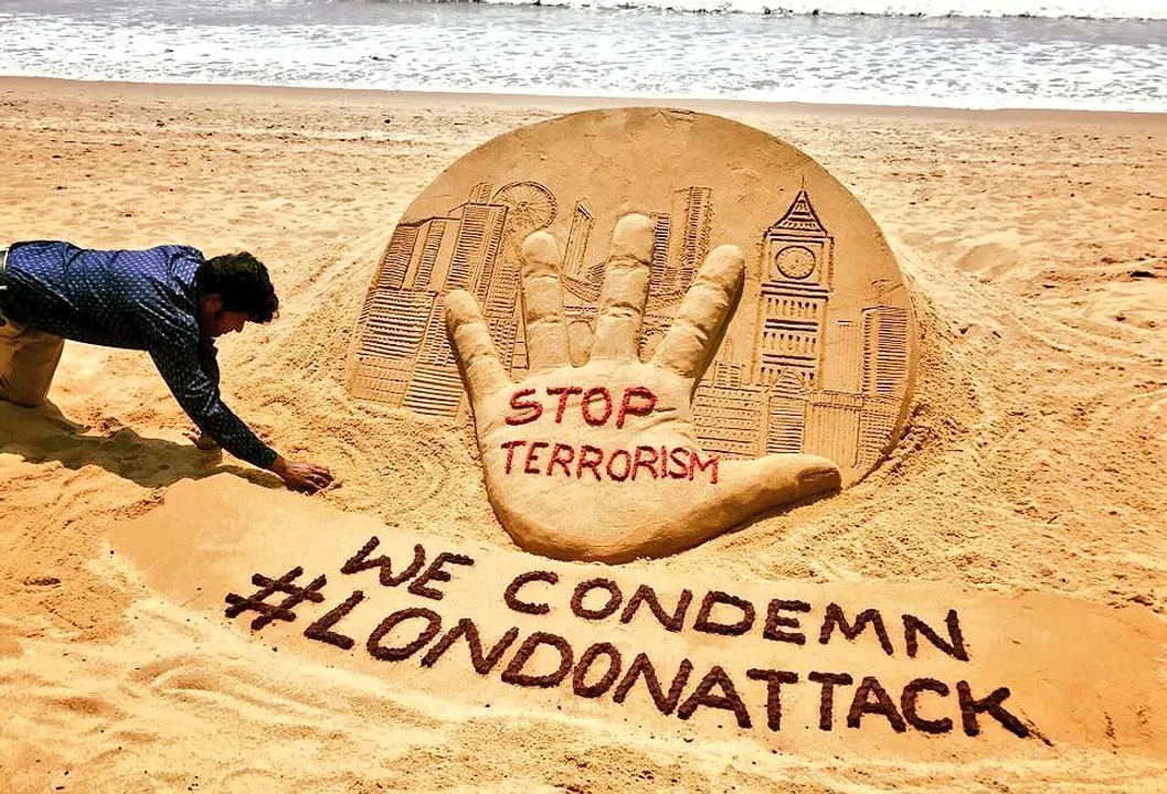  Odisha’s Sudarsan Pattnaik creates sand sculpture condemning London terror attack