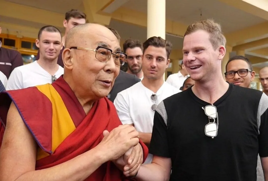  Steve Smith relaxes after meeting the Dalai Lama