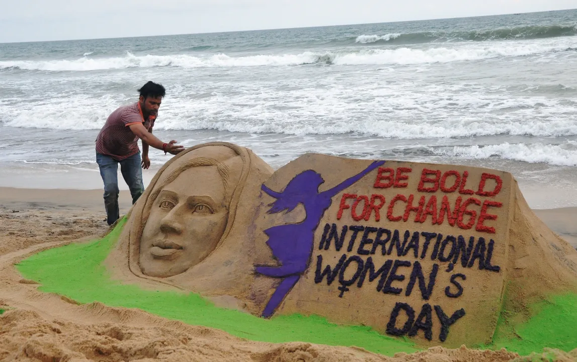  Sand art on Odisha’s Puri beach on the eve of Intl Women’s Day