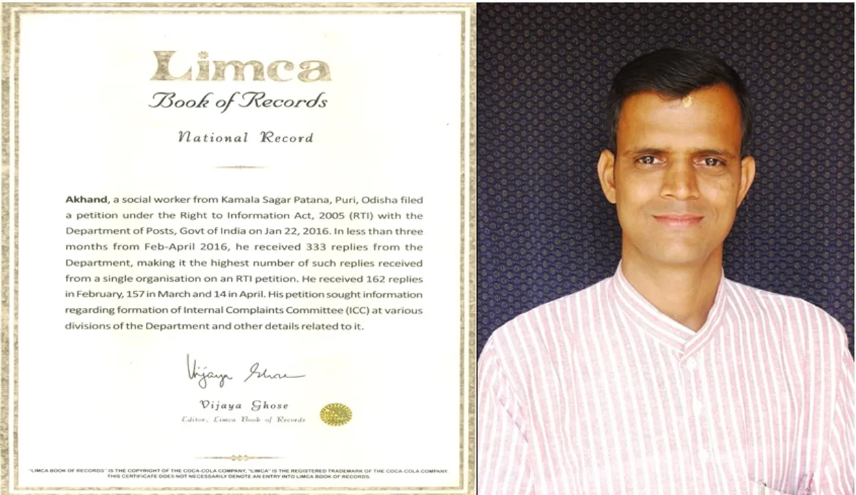  Odisha activist in Limca Book of Records for receiving highest RTI replies