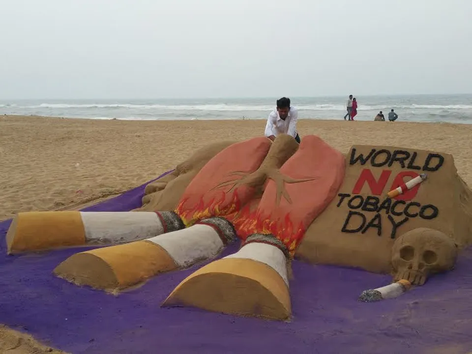  Sand art on Odisha beach for 'World No Tobacco Day'