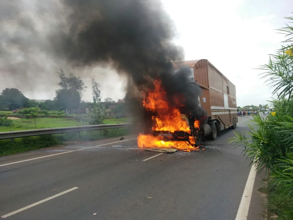  Locals set truck on fire post road mishap in Odisha's Khordha