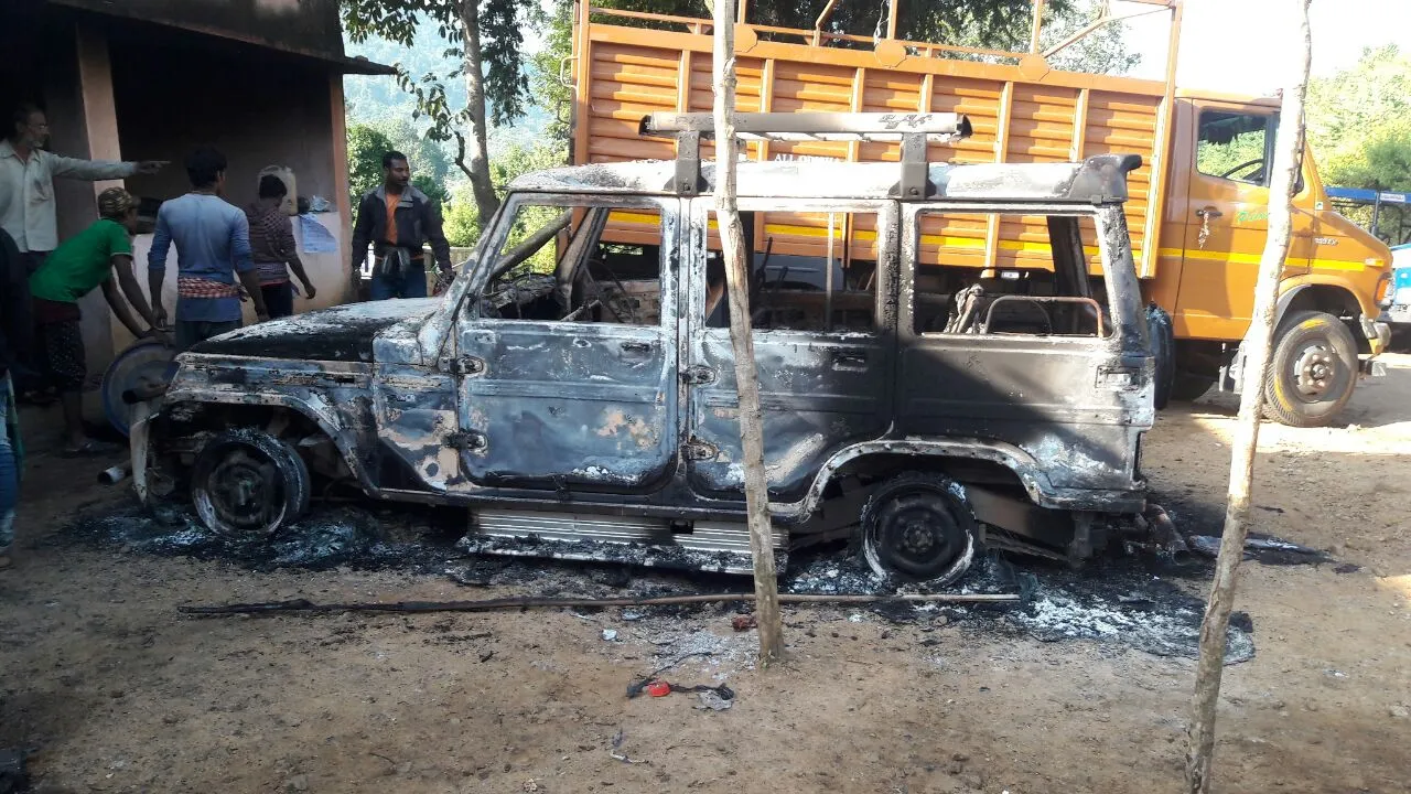  In Pics: Maoists torch vehicles at contractor camp in Odisha's Rayagada