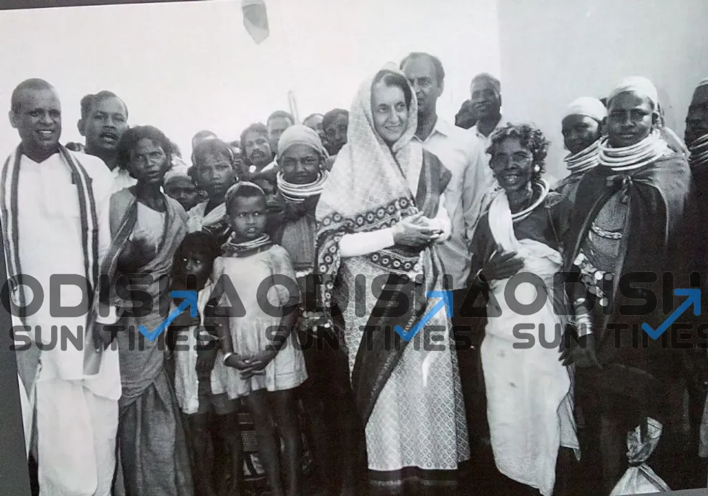  Indira Gandhi on a visit to tribal areas of Malkangiri along with the then Odisha Chief Minister J B Patnaik, during her last visit to the state 