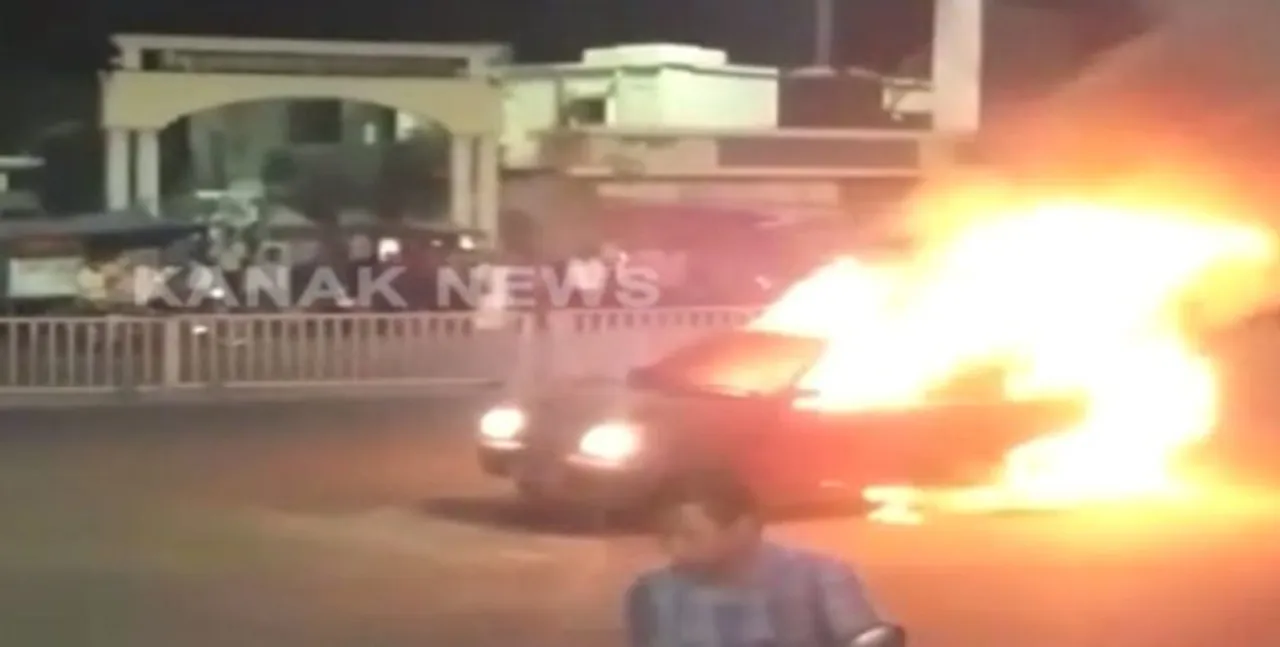  Car catches fire near Grand Road in Odisha's Puri