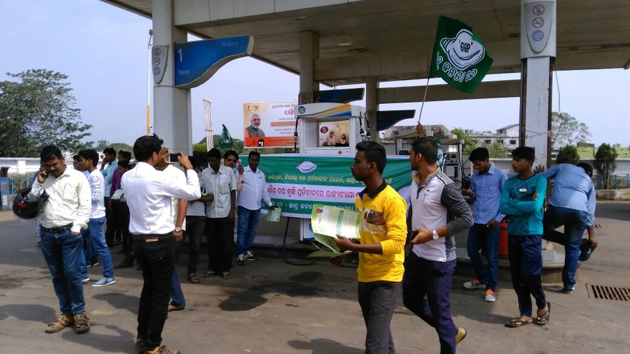  BJD stages demo at petrol pumps in Odisha over fuel price hike