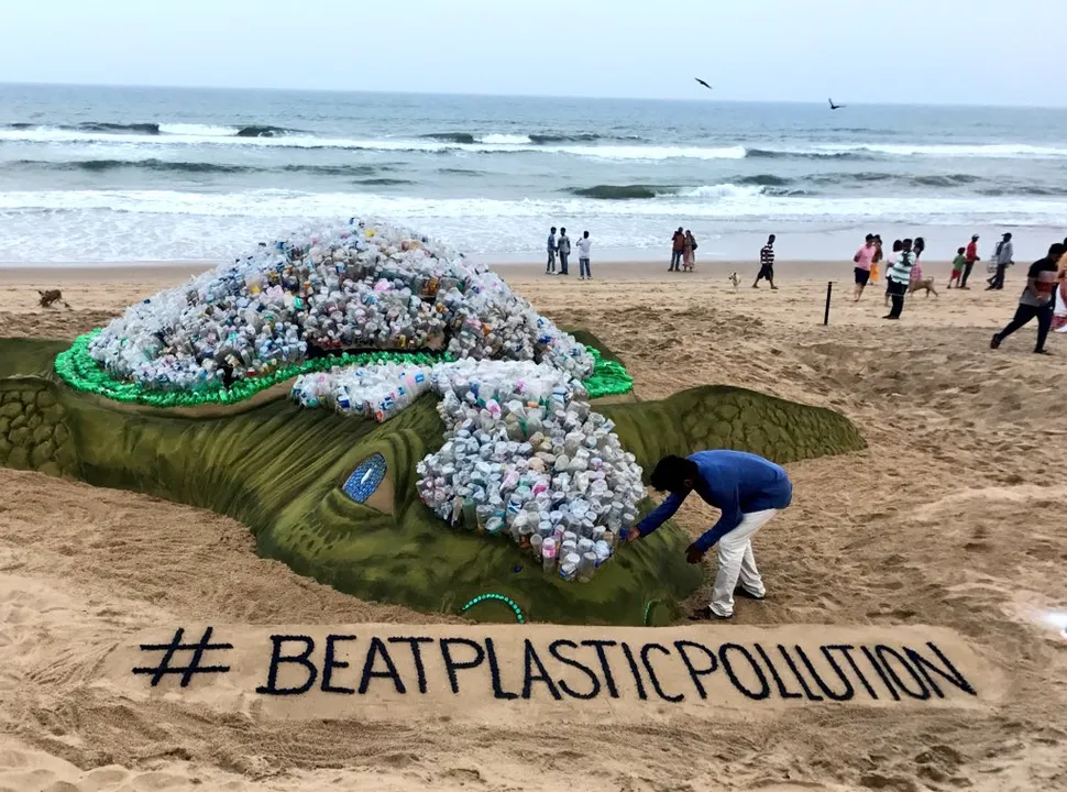  Odisha sand artist Sudarsan sculpts 'Biggest Sand Turtle' on World Environment Day