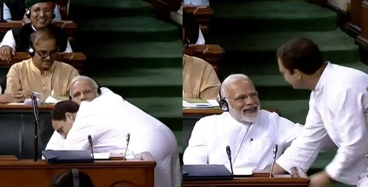  Rahul Gandhi takes country by surprise, hugs Narendra Modi in LS