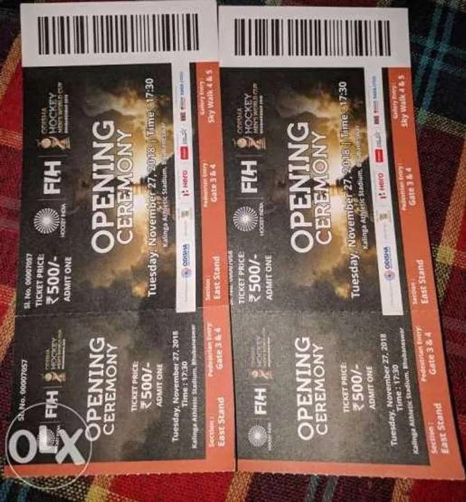  Tickets for opening show of Odisha Hockey WC for sale on OLX