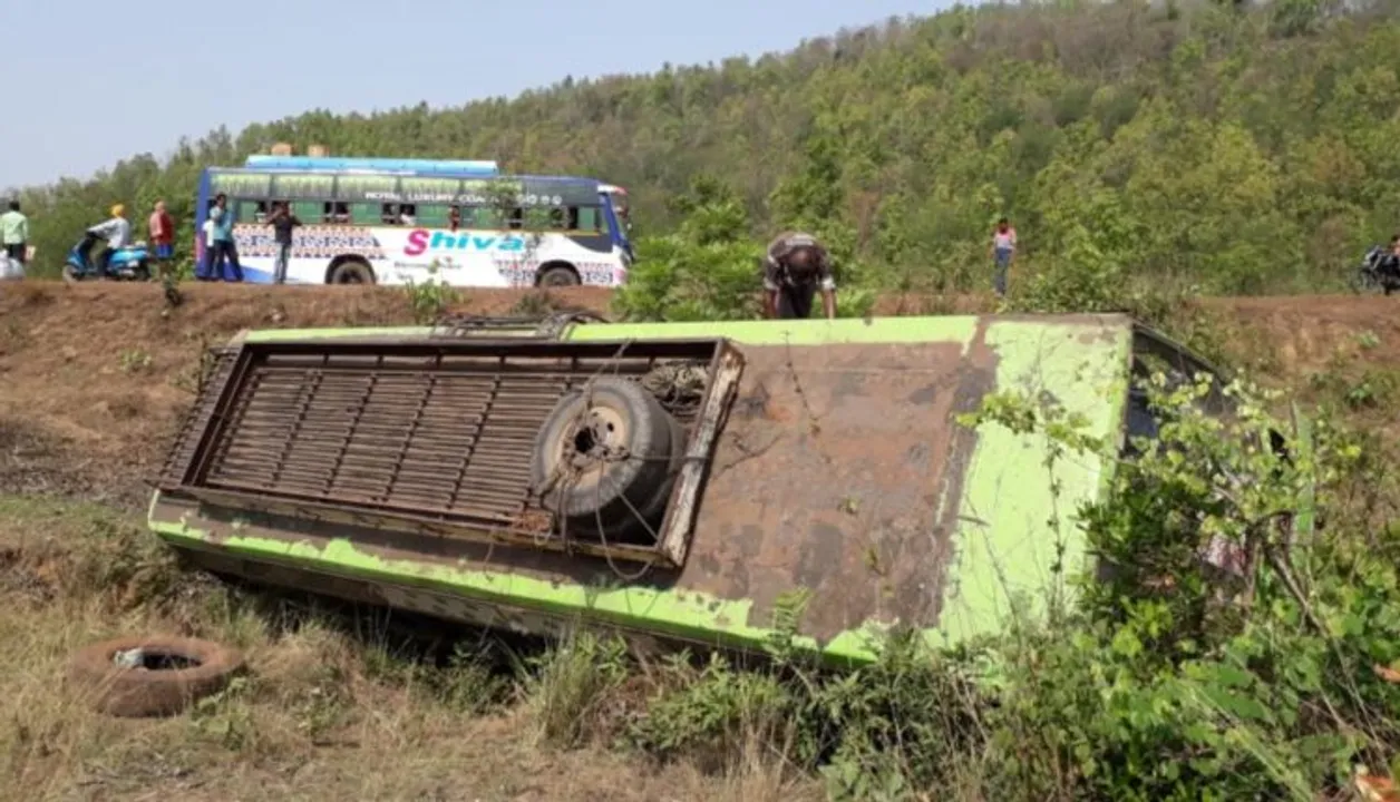  Close shave for passengers as bus turns turtle in Odisha