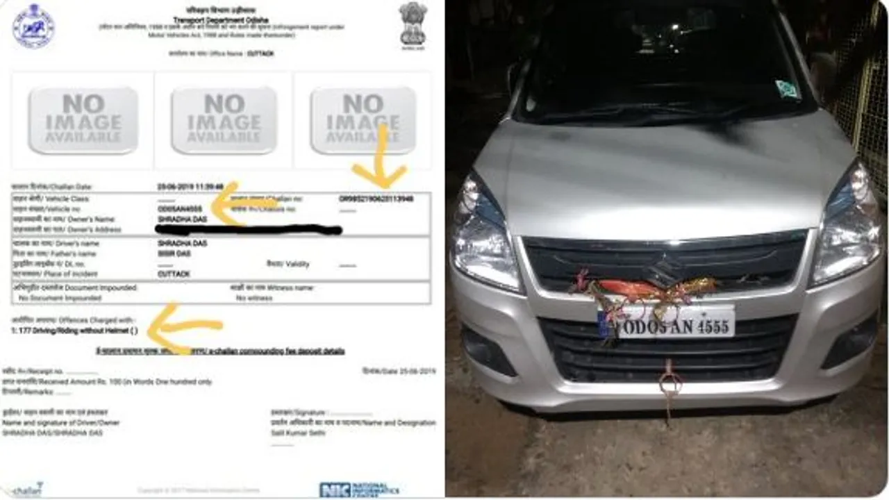  Odisha woman issued challan ‘for driving car without helmet’