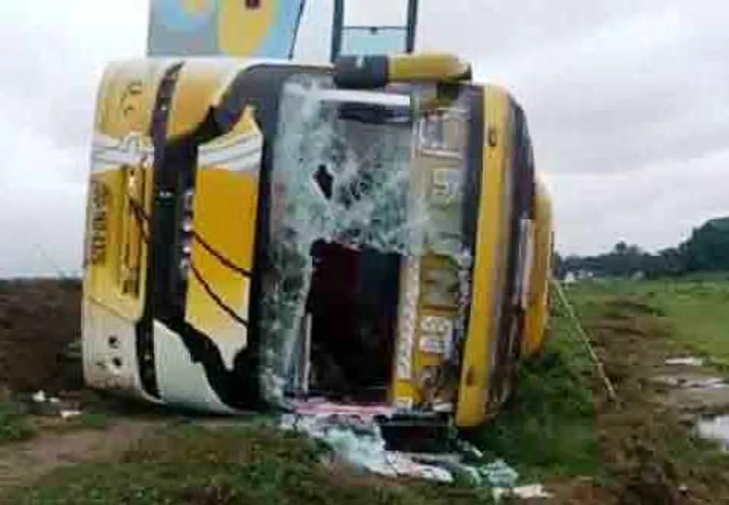  Bus overturns in Odisha's Angul, narrow escape for passengers