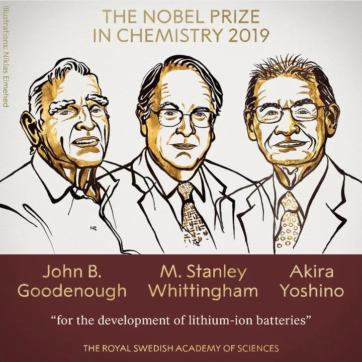  Nobel Prize in Chemistry awarded for development of lithium-ion batteries