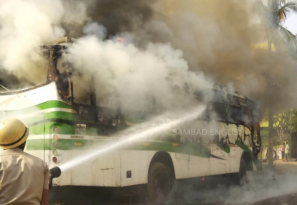  Watch Video: Bus catches fire in Odisha capital