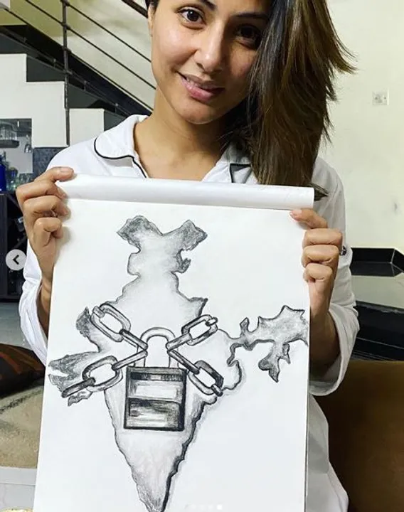  COVID-19: Hina Khan sketches India in lock and chain