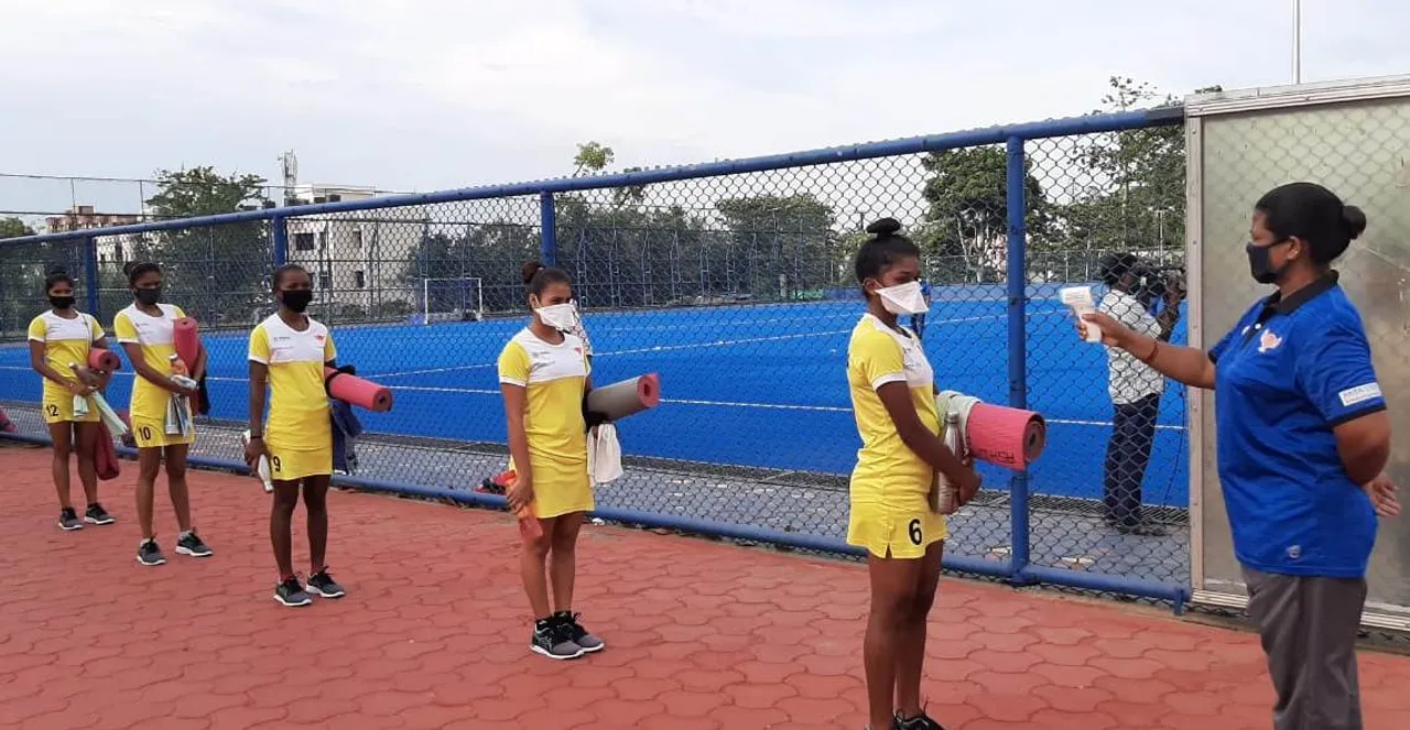  Hockey players resume training at Odisha's Kalinga Stadium