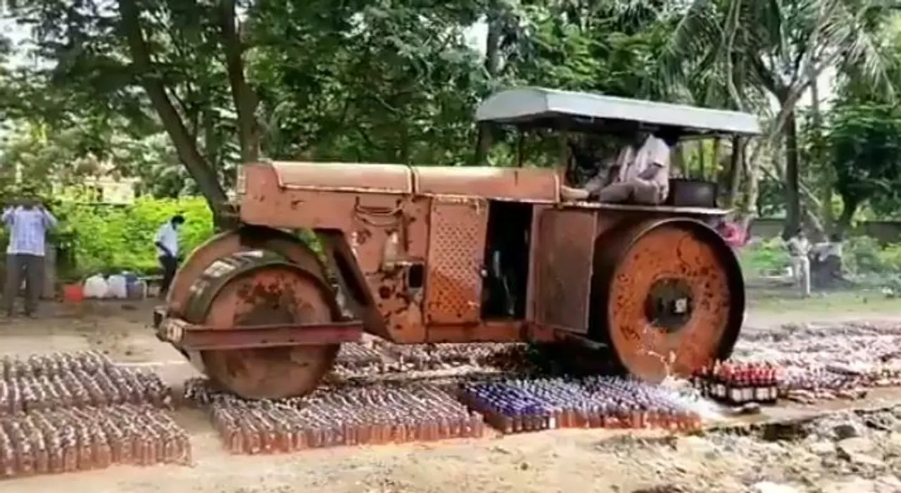  Seized liquor worth Rs 72 lakh crushed using road roller