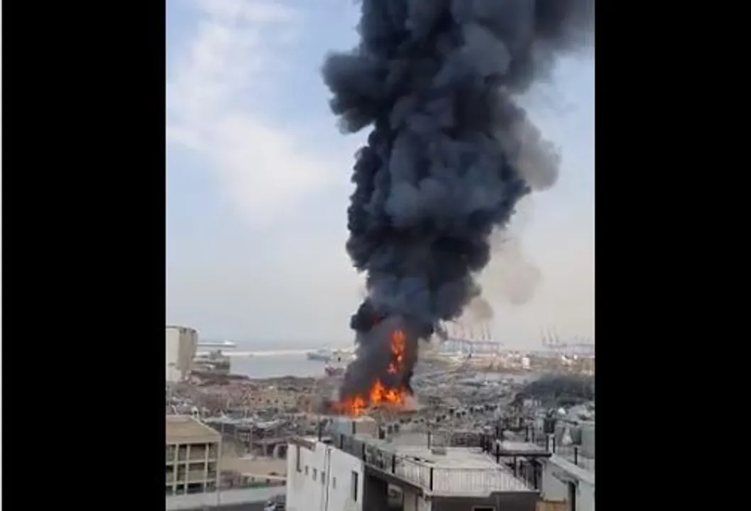  Month after massive explosion, major fire breaks out at Beirut port