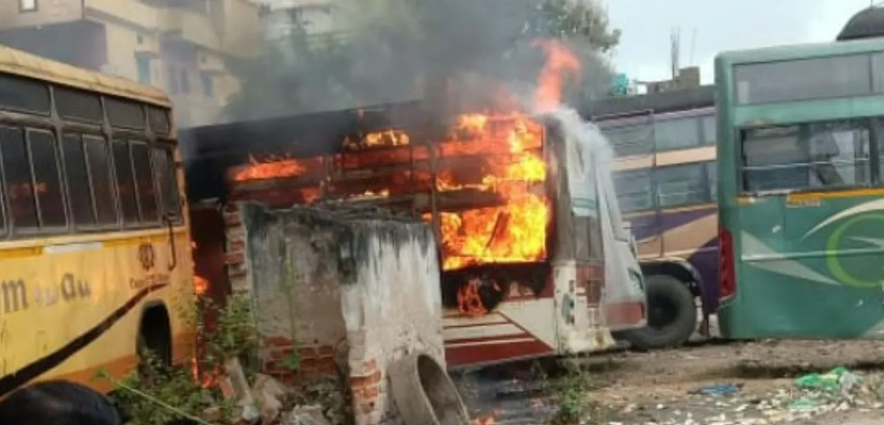  Bus catches fire at stand in Odisha's Cuttack city