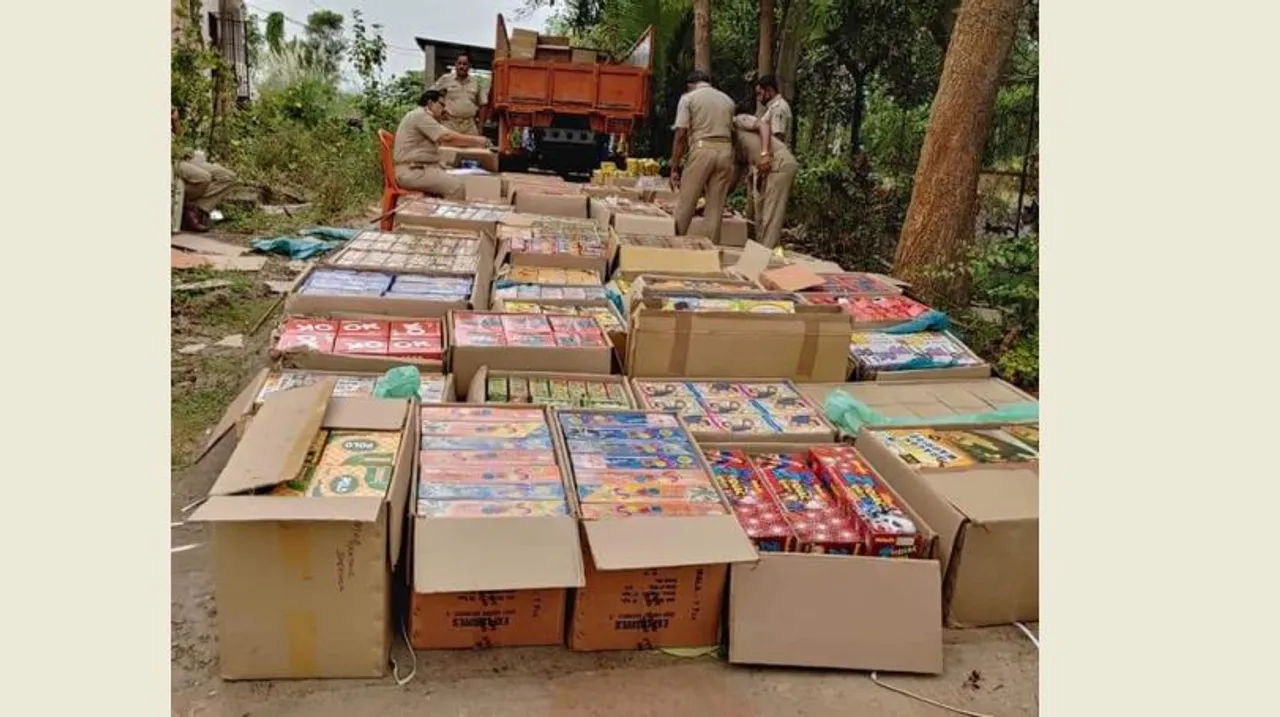  Huge quantity of firecrackers seized from tractor showroom, truck in Odisha
