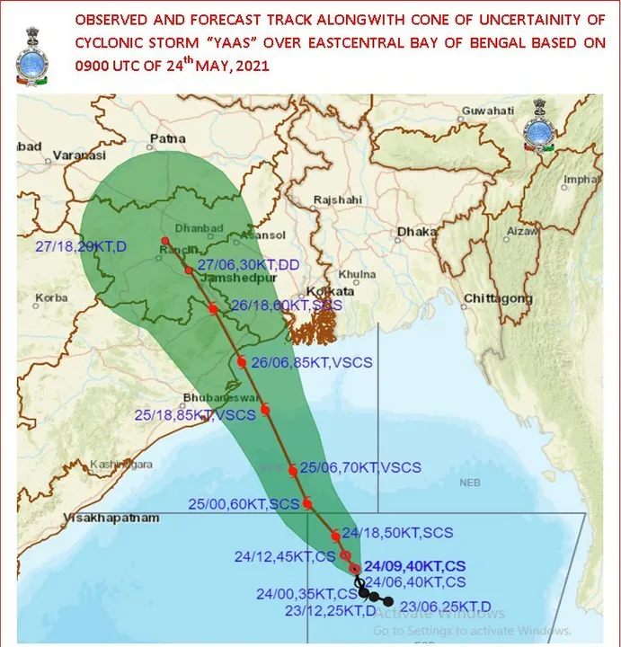  Cyclone Yaas over BoB lays centered about 450 km of Paradip