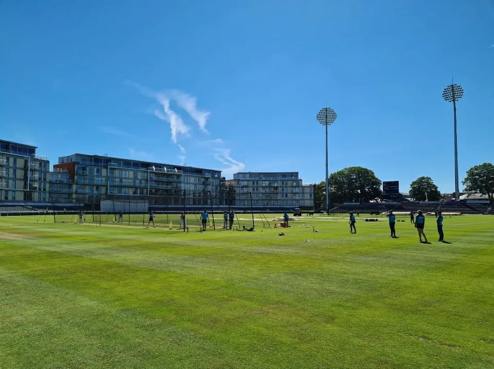  ECB apologises for laying out used pitch for India-England women's Test.(photo:Gloucestershire county twitter) 