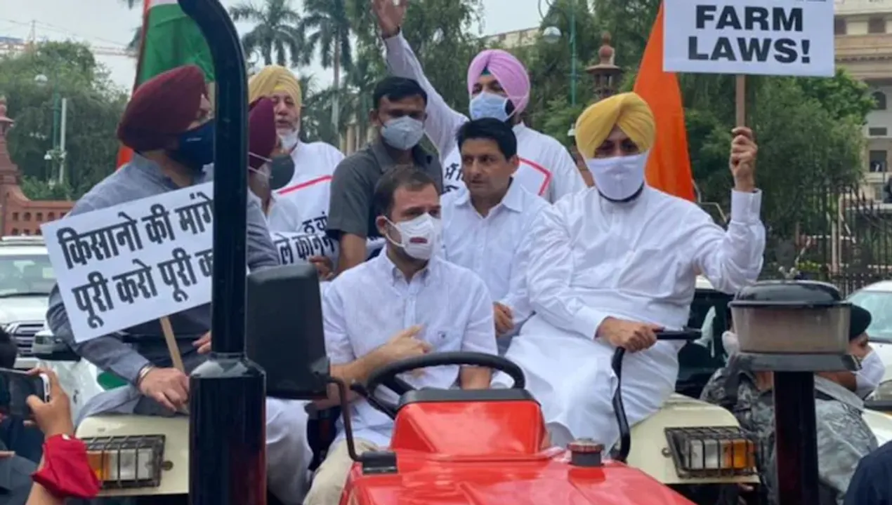  Rahul Gandhi drives tractor to Parliament, demands withdrawal of three farm laws